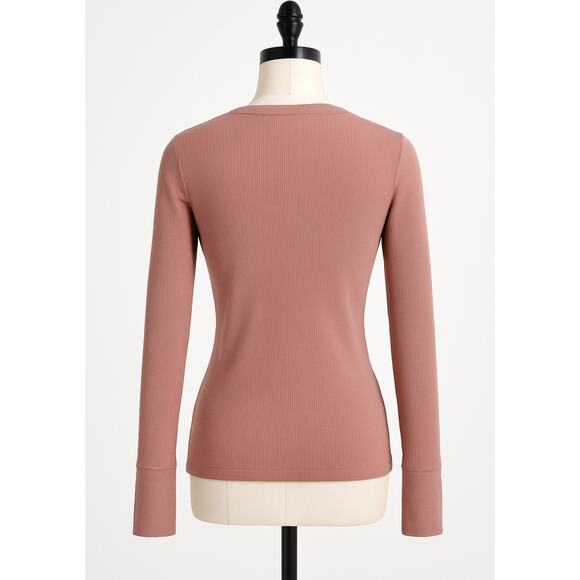 Michael Stars Women’s Thermal Waffle Knit Long Sleeve V-Neck Top Pink Size L - Picture 4 of 7